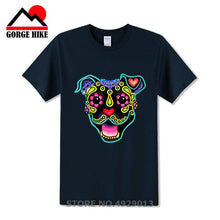 Load image into Gallery viewer, Parody Amstaff T Shirt Smiling Pit Bull In White Day Of The Dead Pitbull Sugar Skull Dog T-Shirt Cute Men Tee Shirt Beach Tshirt
