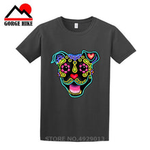 Load image into Gallery viewer, Parody Amstaff T Shirt Smiling Pit Bull In White Day Of The Dead Pitbull Sugar Skull Dog T-Shirt Cute Men Tee Shirt Beach Tshirt
