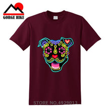 Load image into Gallery viewer, Parody Amstaff T Shirt Smiling Pit Bull In White Day Of The Dead Pitbull Sugar Skull Dog T-Shirt Cute Men Tee Shirt Beach Tshirt
