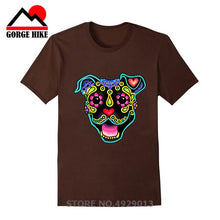 Load image into Gallery viewer, Parody Amstaff T Shirt Smiling Pit Bull In White Day Of The Dead Pitbull Sugar Skull Dog T-Shirt Cute Men Tee Shirt Beach Tshirt
