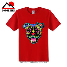Load image into Gallery viewer, Parody Amstaff T Shirt Smiling Pit Bull In White Day Of The Dead Pitbull Sugar Skull Dog T-Shirt Cute Men Tee Shirt Beach Tshirt

