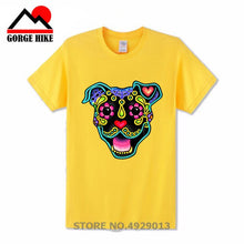 Load image into Gallery viewer, Parody Amstaff T Shirt Smiling Pit Bull In White Day Of The Dead Pitbull Sugar Skull Dog T-Shirt Cute Men Tee Shirt Beach Tshirt
