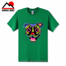 Load image into Gallery viewer, Parody Amstaff T Shirt Smiling Pit Bull In White Day Of The Dead Pitbull Sugar Skull Dog T-Shirt Cute Men Tee Shirt Beach Tshirt
