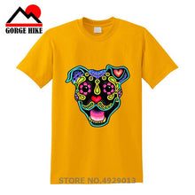 Load image into Gallery viewer, Parody Amstaff T Shirt Smiling Pit Bull In White Day Of The Dead Pitbull Sugar Skull Dog T-Shirt Cute Men Tee Shirt Beach Tshirt
