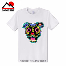 Load image into Gallery viewer, Parody Amstaff T Shirt Smiling Pit Bull In White Day Of The Dead Pitbull Sugar Skull Dog T-Shirt Cute Men Tee Shirt Beach Tshirt
