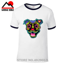 Load image into Gallery viewer, Parody Amstaff T Shirt Smiling Pit Bull In White Day Of The Dead Pitbull Sugar Skull Dog T-Shirt Cute Men Tee Shirt Beach Tshirt
