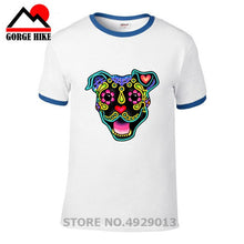 Load image into Gallery viewer, Parody Amstaff T Shirt Smiling Pit Bull In White Day Of The Dead Pitbull Sugar Skull Dog T-Shirt Cute Men Tee Shirt Beach Tshirt
