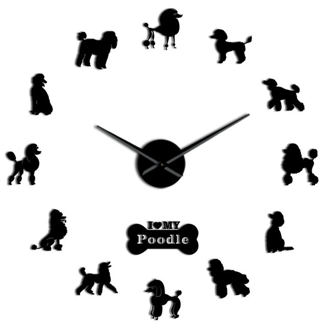 New Poodle Big Hand Modern Wall Clock Poodle Dog Diy Giant Wall Clock Dining Room Wall Decor Poodle Mirror Effect Diy Large Wall