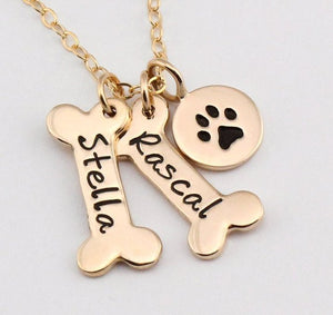 Name Necklace Dog Paw Necklace Personalized Dog Necklace Paw Print Dog Bone Initial Charm Pet Jewelry for gift YLQ0388