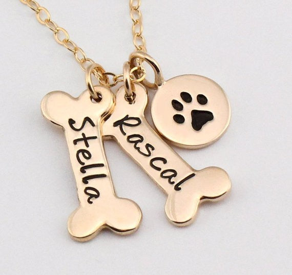 Name Necklace Dog Paw Necklace Personalized Dog Necklace Paw Print Dog Bone Initial Charm Pet Jewelry for gift YLQ0388