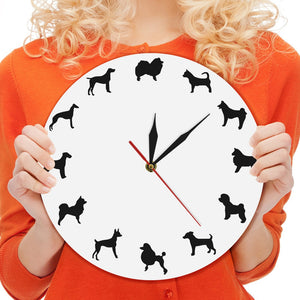 Adorable Dog Breeds Wall Clock Puppies Room Silent Modern Quartz Clock Different Breeds Iconic Silhouette Pet Lovers Gift