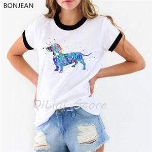 Hipster Cool Dachshund Watercolor T-Shirt femme Summer Fashion Women T Shirt Pretty Girl Casual Top tshirt Cute Dog Art Design