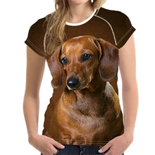 Load image into Gallery viewer, FORUDESIGNS Casual T shirts Women 2019 Cute Dog Dachshund Print Women's T-shirts Stylish O Neck Tshirts Plus Size Tumblr Clothes
