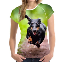 Load image into Gallery viewer, FORUDESIGNS Casual T shirts Women 2019 Cute Dog Dachshund Print Women's T-shirts Stylish O Neck Tshirts Plus Size Tumblr Clothes
