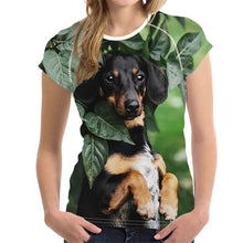 Load image into Gallery viewer, FORUDESIGNS Casual T shirts Women 2019 Cute Dog Dachshund Print Women's T-shirts Stylish O Neck Tshirts Plus Size Tumblr Clothes
