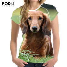 Load image into Gallery viewer, FORUDESIGNS Casual T shirts Women 2019 Cute Dog Dachshund Print Women's T-shirts Stylish O Neck Tshirts Plus Size Tumblr Clothes

