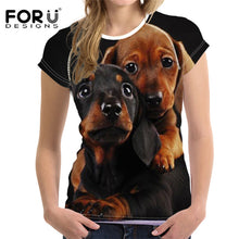 Load image into Gallery viewer, FORUDESIGNS Casual T shirts Women 2019 Cute Dog Dachshund Print Women's T-shirts Stylish O Neck Tshirts Plus Size Tumblr Clothes
