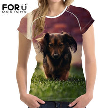 Load image into Gallery viewer, FORUDESIGNS Casual T shirts Women 2019 Cute Dog Dachshund Print Women's T-shirts Stylish O Neck Tshirts Plus Size Tumblr Clothes
