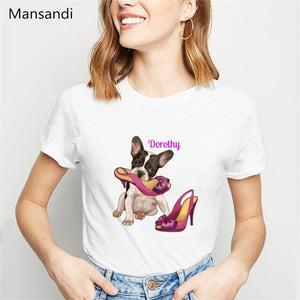 Vogue funny t shirt women French bulldog like shoes Art tshirt femme Summer tops female T-Shirt Cute Dog Casual harajuku shirt