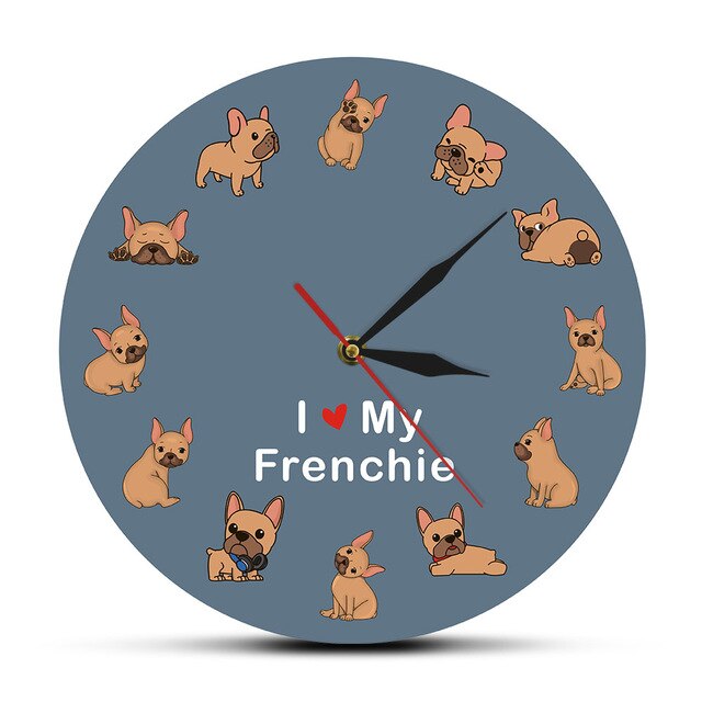 I Love My Frenchie Puppy Dog Printed Wall Clock Dog Breed French Bulldog Decorative Silent Wall Watch Pet Shop Wall Art Sign