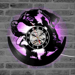 Hollow Rottweiler Dog 3D LED Lighting Wall Clock Modern Design Vinyl Record Clock Amimal Silhouette Room Decor Hanging Clock