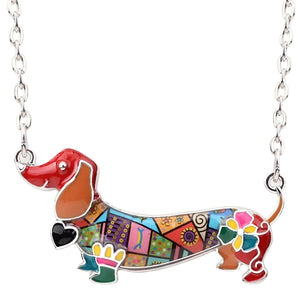 Bonsny Enamel Statement Maxi Pet Dachshund Dog Choker Necklace Alloy Pendant Chain Collar 2018 New Animal Jewelry For Women Gift