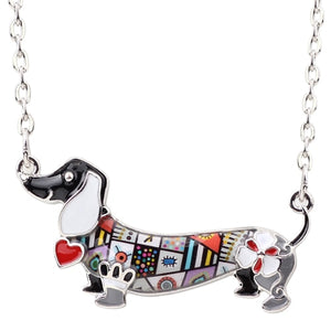 Bonsny Enamel Statement Maxi Pet Dachshund Dog Choker Necklace Alloy Pendant Chain Collar 2018 New Animal Jewelry For Women Gift