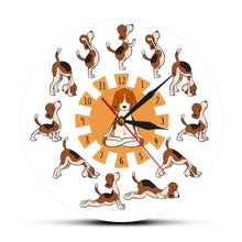 Load image into Gallery viewer, Cartoon Funny Dog Doing Yoga Position Of Surya Namaskara Doggy Style Yoga Wall Clock Beagle Dog Pet Cartoon Yoga Wall Watch
