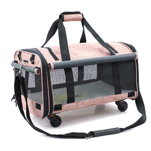 Fashion universal wheel portable pulley bag cat backpack dog out bag breathable pet travel bag portable pet cage