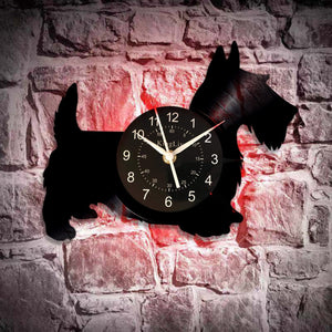 Dog Wall Clock Scottish Terrier Dog Breed LED Vinyl Record Wall Clock Personalized Puppy Pet Home Decor Dog Lover