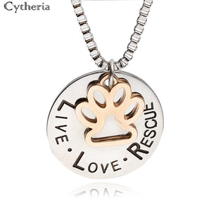 Live Love Rescue Pet Paw Cat Print Necklaces Hollow letter Love Word dog lover Paw Dog Print necklace Supply Mothers Day Jewelry