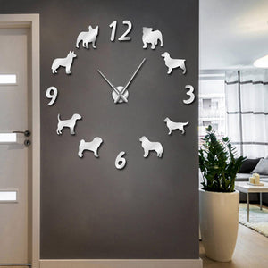 3D Explosive Dog Digital Acrylic Mirror Wall Clock European Living Room Large Wall Eva Wall Gifts Wall Clock Modern Design