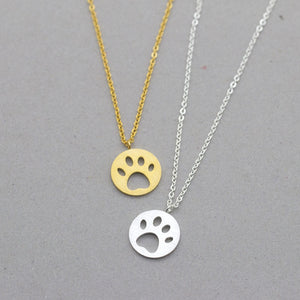 Cute Pets Dogs Footprints Pendant Necklaces Pendants Stainless Steel Jewelry For Women Cat Paw Footmark Round Necklace Bff Gift