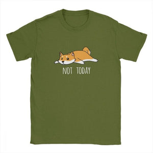 Mens Tshirt Not Today Shiba Inu Dog Tees Funny T Shirts for Men Short Sleeve Clothes High Quality Tee Shirt 100% Cotton Tops