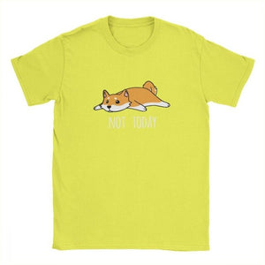 Mens Tshirt Not Today Shiba Inu Dog Tees Funny T Shirts for Men Short Sleeve Clothes High Quality Tee Shirt 100% Cotton Tops