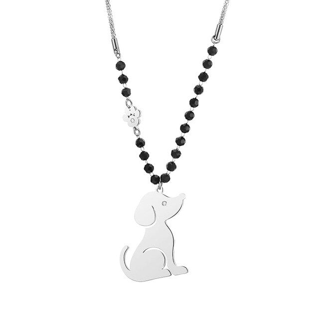 Cute Dog Pendant Necklace For Women Stainless Steel Dogs Footprints Paw Long Sweater Chain Necklace Women's Jewelry Dropship