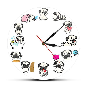 Cute Pug Wall Clock Pug Pet Animal Dog Nursery Wall Room Decor Puppy Wall Hanging Clocks Watches Unique Gifts Idea For Her Him