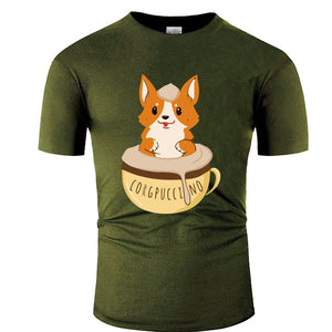 Funny New Design Corgpuccino Corgi Dog Best Seller Tshirt Man Summer Men Women T-Shirts Round Collar T-Shirt Clothes Tee Tops