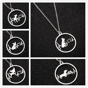 Oly2u Stainless Steel Bull Terrier Bulldog Chihuahua Dachshunds Necklaces Pendants Lovely ECG Heartbeat Dog Necklaces for Women