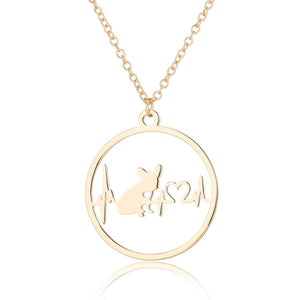 Oly2u Stainless Steel Bull Terrier Bulldog Chihuahua Dachshunds Necklaces Pendants Lovely ECG Heartbeat Dog Necklaces for Women
