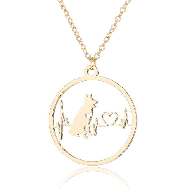 Oly2u Stainless Steel Bull Terrier Bulldog Chihuahua Dachshunds Necklaces Pendants Lovely ECG Heartbeat Dog Necklaces for Women