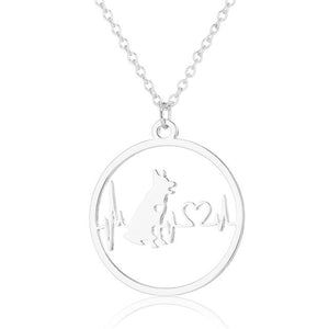 Oly2u Stainless Steel Bull Terrier Bulldog Chihuahua Dachshunds Necklaces Pendants Lovely ECG Heartbeat Dog Necklaces for Women