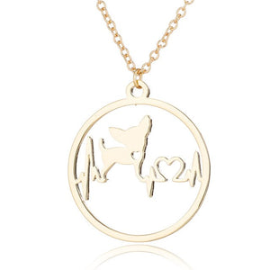 Oly2u Stainless Steel Bull Terrier Bulldog Chihuahua Dachshunds Necklaces Pendants Lovely ECG Heartbeat Dog Necklaces for Women