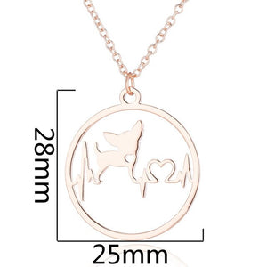 Oly2u Stainless Steel Bull Terrier Bulldog Chihuahua Dachshunds Necklaces Pendants Lovely ECG Heartbeat Dog Necklaces for Women