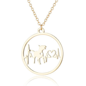 Oly2u Stainless Steel Bull Terrier Bulldog Chihuahua Dachshunds Necklaces Pendants Lovely ECG Heartbeat Dog Necklaces for Women