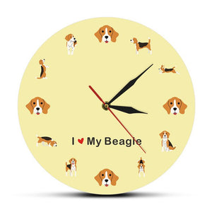 I Love My Beagle Cartoon Wall Clock English Beagle Puppy Dog Wall Art Silent Quartz Clock Wall Watch Beagle Mom Pet Lover Gift