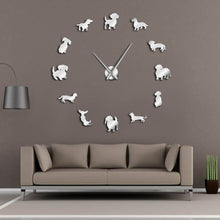 Load image into Gallery viewer, DIY Dachshund Wall Art Wiener-Dog Puppy Dog Pet Frameless Giant Wall Clock With Mirror Effect Sausage Dog Large Clock Wall Watch
