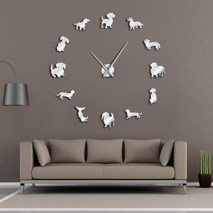 DIY Dachshund Wall Art Wiener-Dog Puppy Dog Pet Frameless Giant Wall Clock With Mirror Effect Sausage Dog Large Clock Wall Watch