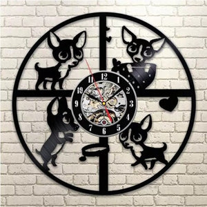 Cute Pet Dog Living Room Decoration Watch European American Style Design Retro Personality Vinyl Wall Clock Home Decor Clocks