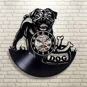 Cute Pet Dog Living Room Decoration Watch European American Style Design Retro Personality Vinyl Wall Clock Home Decor Clocks